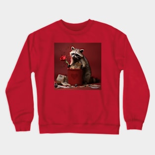 Valentines Day Raccoon with rose Crewneck Sweatshirt